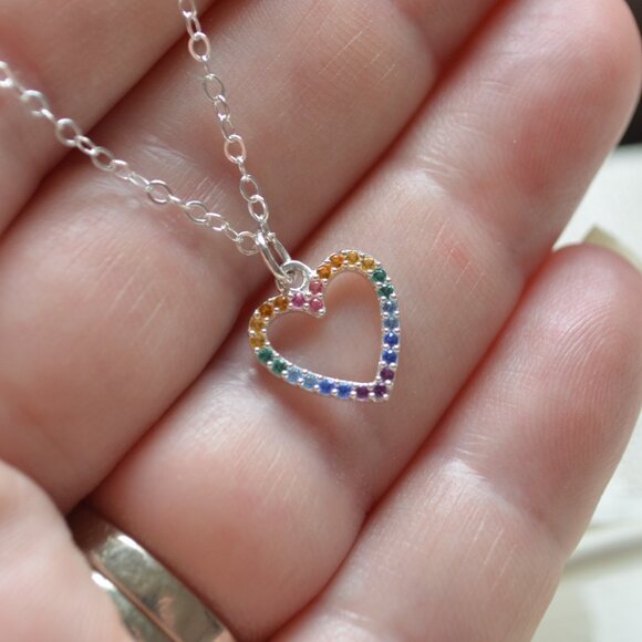 Rainbow Heart Necklace for Girls with Cubic Zirconia - Picture 8 of 10